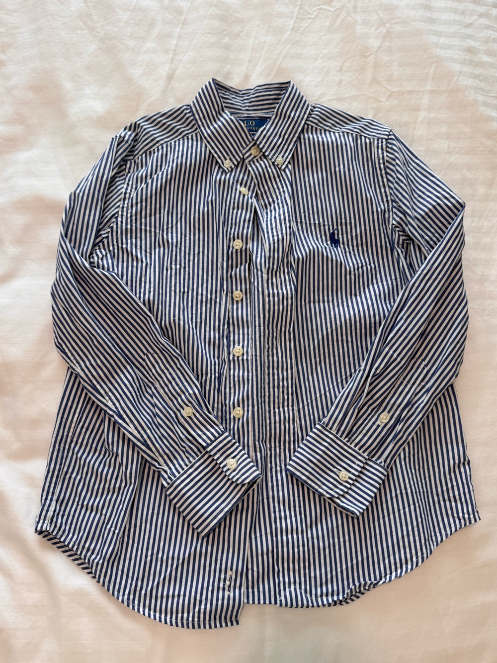 Ralph Lauren Boys Navy and White Striped Button-Down Shirt